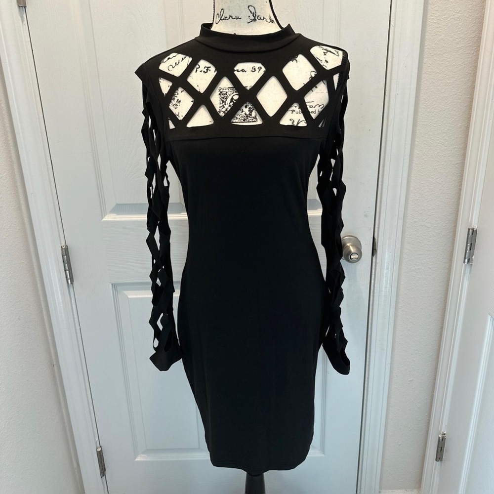 Unknown brand name Black Lattice Cutout Long Sleeve Dress